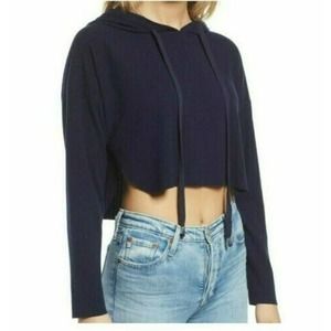 Bp Hoodie Cropped Navy Blue Ribbed Size 2X